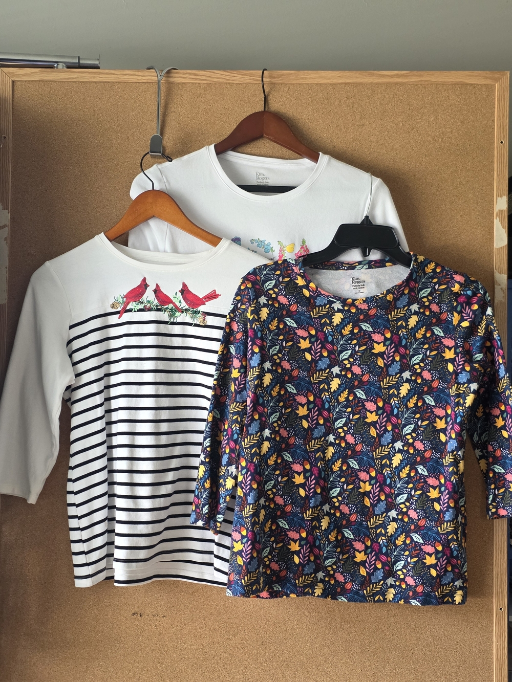 Kim Rogers Perfectly Soft 3/4 Sleeve S Graphic T-Shirts Bundle of 3 Birds,flower